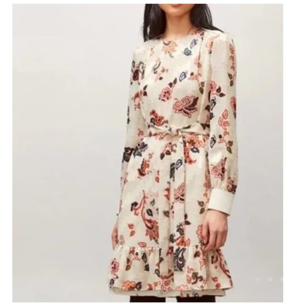 NWT Tory Burch Size US 6 Shift Dress Silk Burnout in Ivory Mountain Paisley